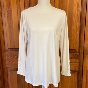 Susan Graver Liquid Knit Ivory White Tunic WristLength Sleeve Top Bateau Neck MP